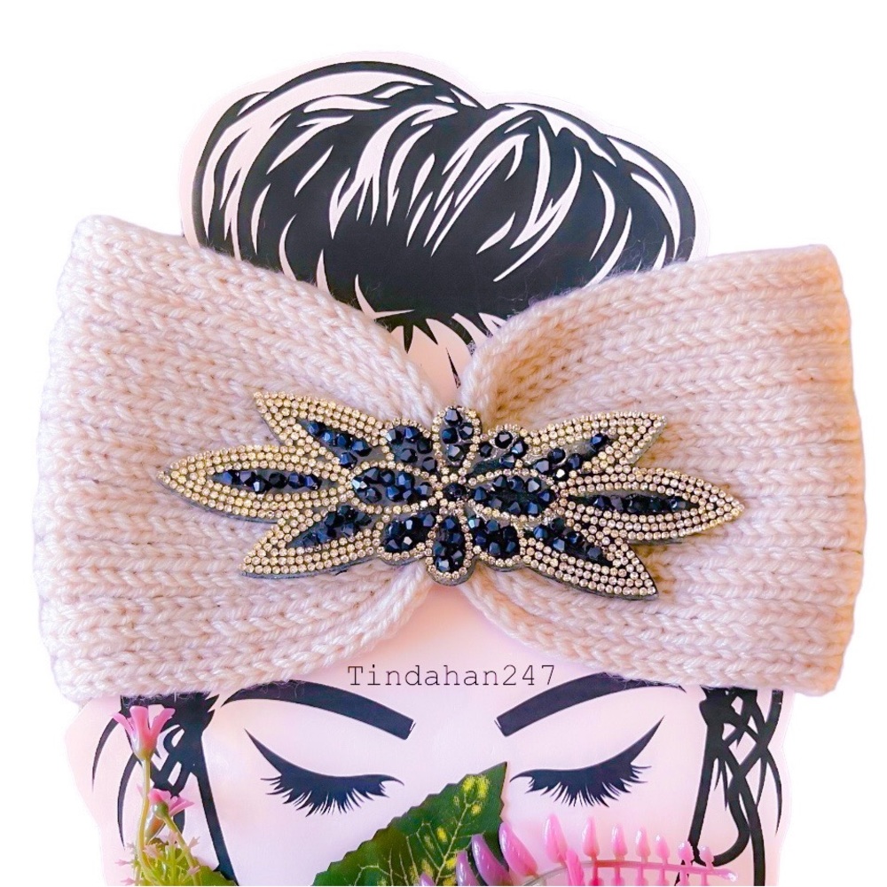 Daisy Gem Flower Design Pale Pink Knit Knot‎ Crochet Handmade Headband